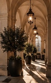 Warm architectural corridor